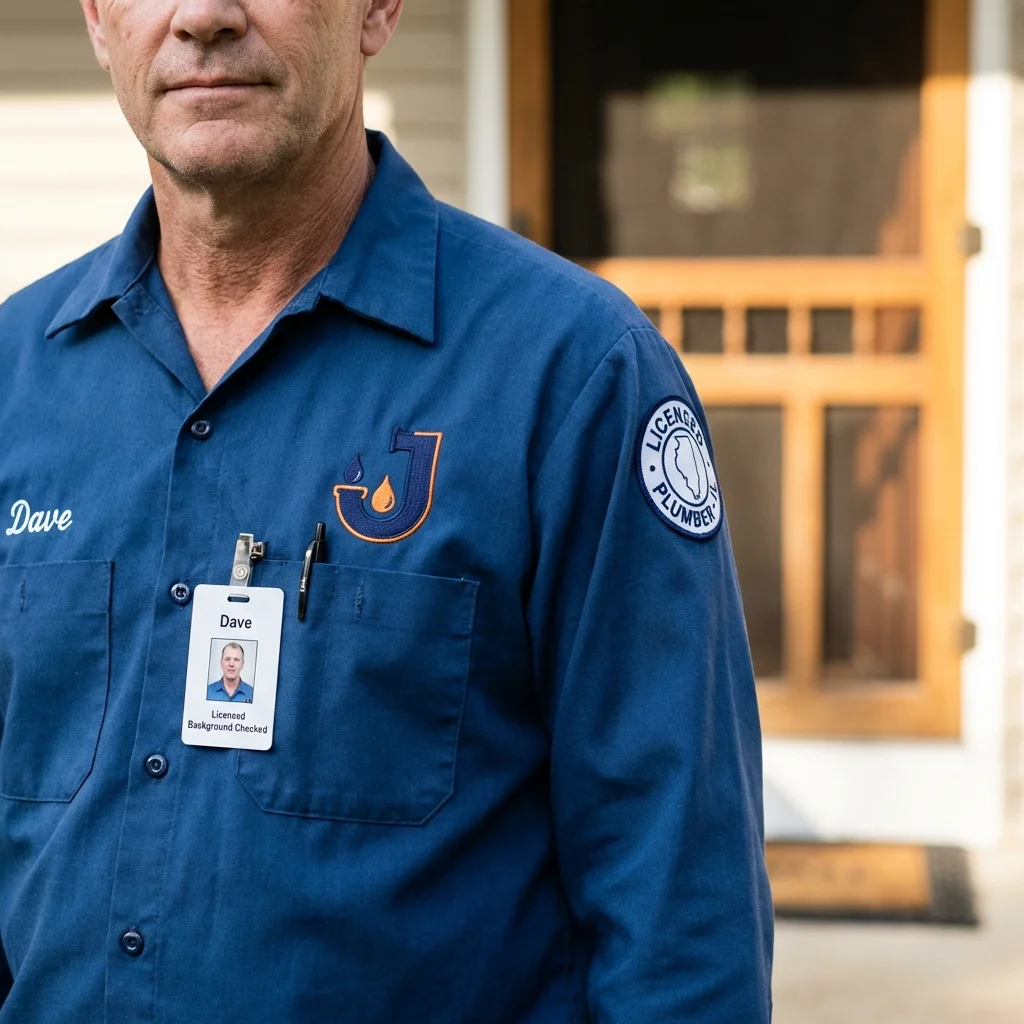 Licensed plumber showing ID badge in Pennsburg, PA