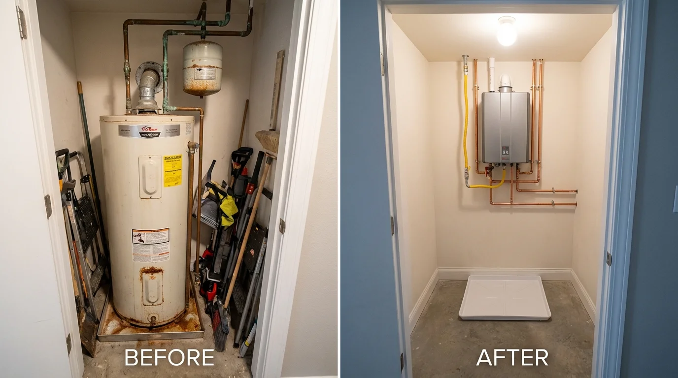 Tank water heater versus wall-mounted tankless unit comparison for Pennsburg, PA homeowners